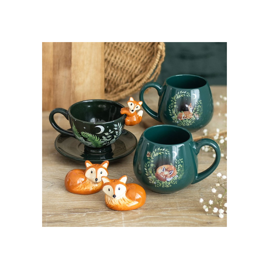 Green Sleeping Fox Rounded Mug